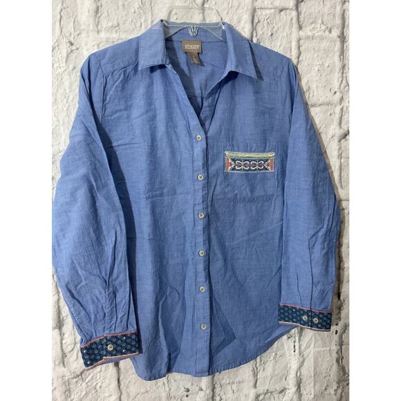 Chico’s Size 1 (S) Button Up Beaded Pkt Accent - Picture 2 of 8